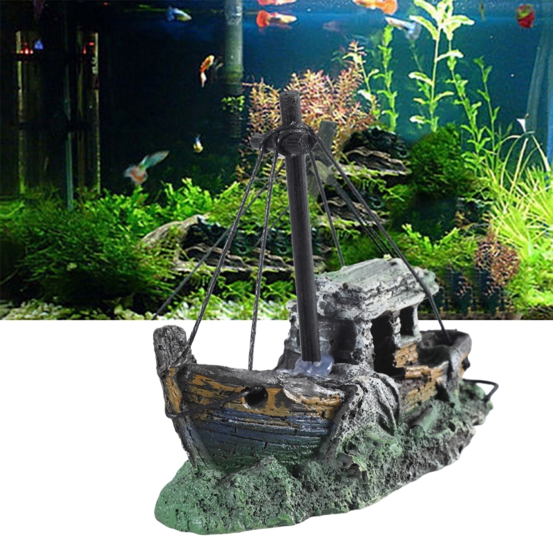 Aquarium Fish Games - Аквариум Затонувший корабль, украшения из смолы,
